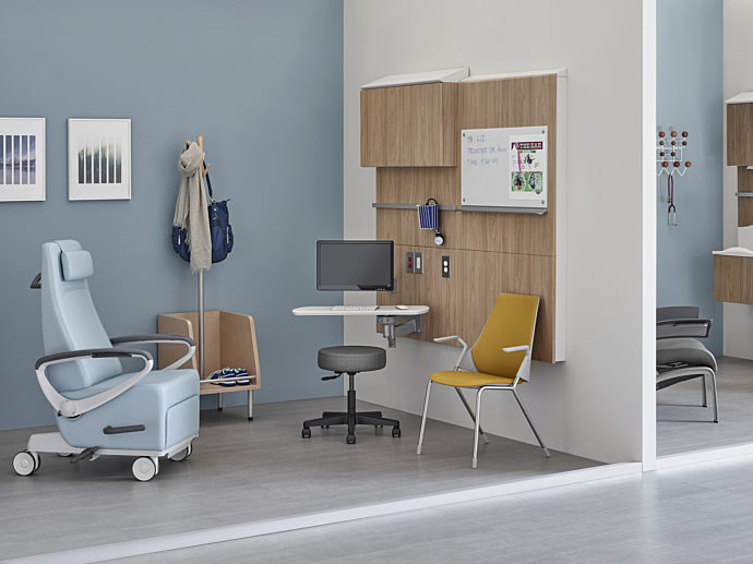 Healing space with healthcare furniture for patient and caregivers